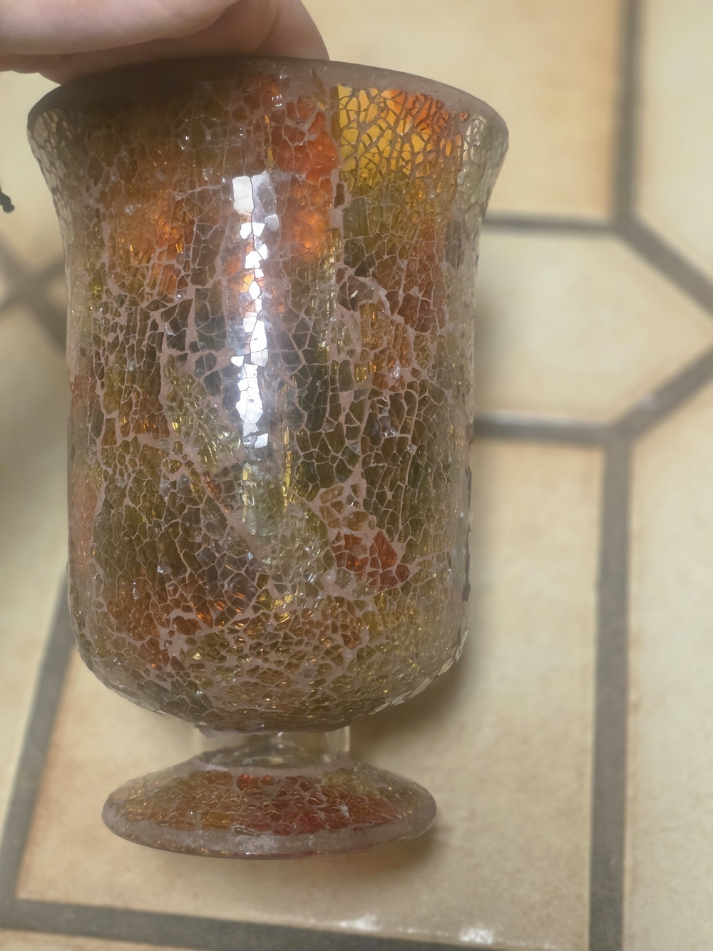 Decorative Amber Crackle Glass Pedestal Vase - Home Accents